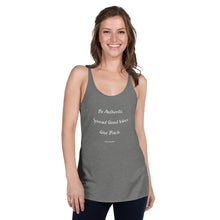 Load image into Gallery viewer, Tank_Women's Racerback - White Text - Be Authentic, Spread Good Vibes, Give Back #LiveTheVibe™